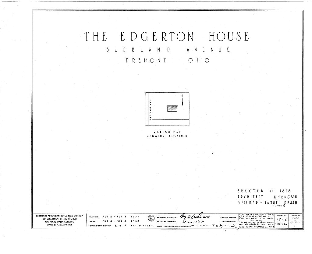 Edgerton House, Buckland Avenue, Fremont, Sandusky County, OH, measured drawing filed with the federal survey