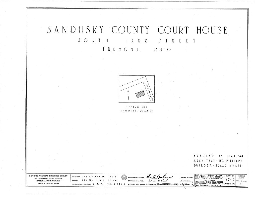 Sandusky County Courthouse, South Park Street, Fremont, Sandusky County, OH, measured drawing filed with the federal survey