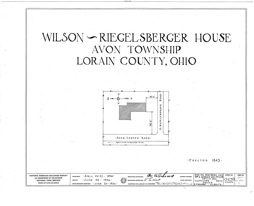 Wilson-Riegelsberger House, Rieglsberger Road, Avon, Lorain County, OH, measured drawing filed with the federal survey