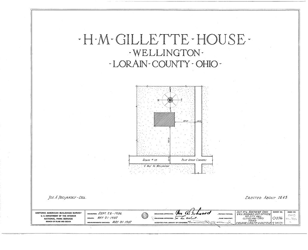 H. M. Gillette Residence, Route 18, Blue Goose Corners, Wellington, Lorain County, OH, measured drawing filed with the federal survey