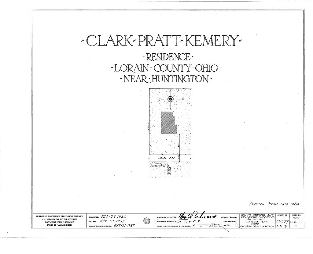 Clark-Pratt-Kemery Residence, Route 58, Huntington, Lorain County, OH, measured drawing filed with the federal survey