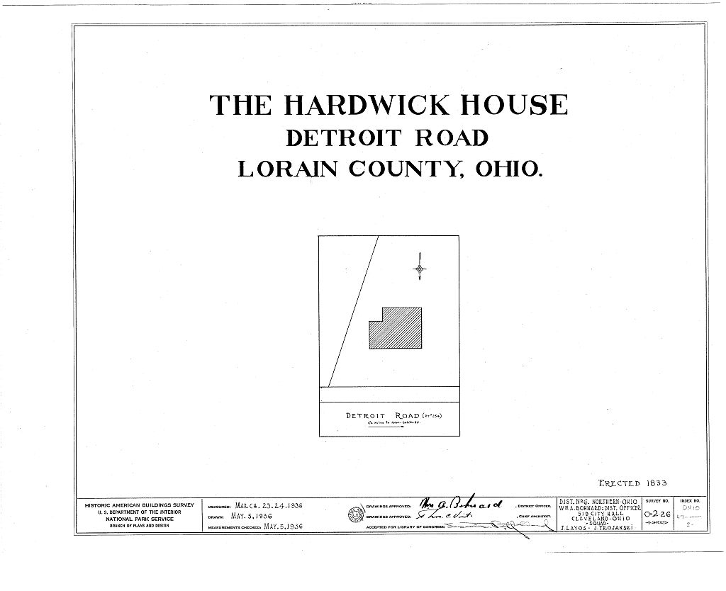 Hardwick House, Detroit Road, Avon, Lorain County, OH, measured drawing filed with the federal survey