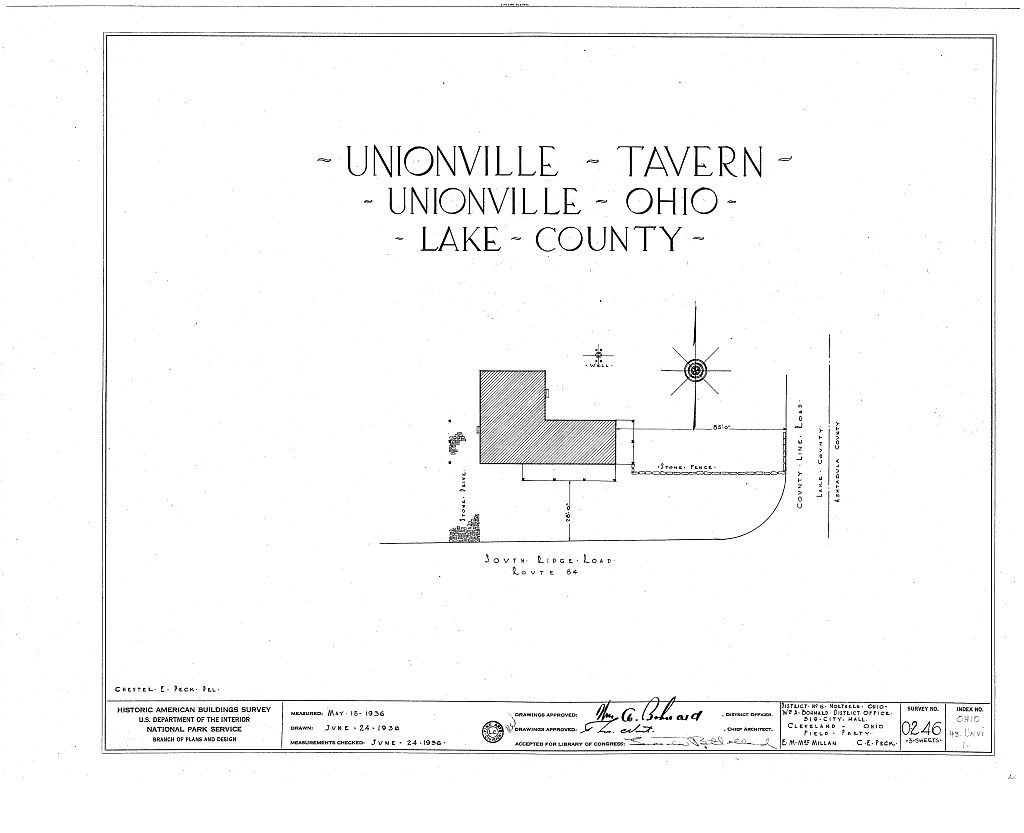 Unionville Tavern, County Line Road, Unionville, Lake County, OH, measured drawing filed with the federal survey