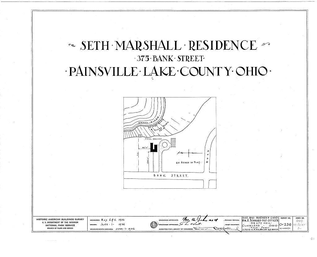 Seth Marshall Residence, 375 Bank Street, Painesville, Lake County, OH, measured drawing filed with the federal survey