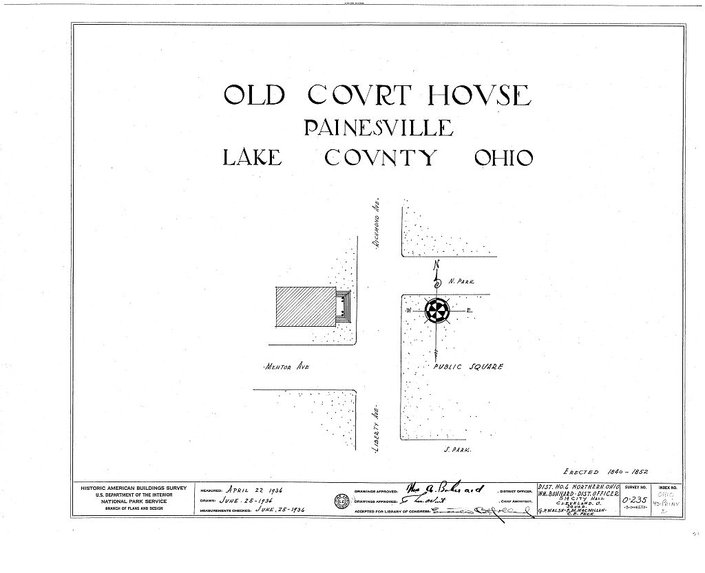 Old Courthouse, Richmond & Mentor Avenues, Painesville, Lake County, OH, measured drawing filed with the federal survey