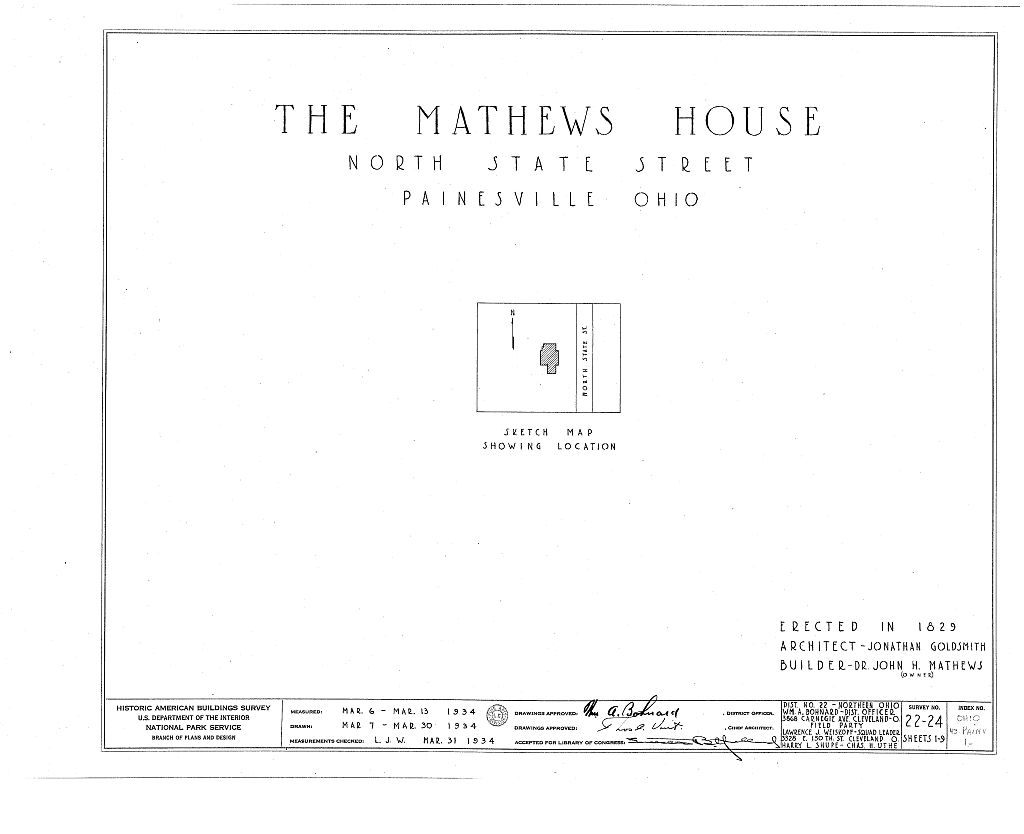 Dr. John H. Mathews House, 309 North State Street, Painesville, Lake County, OH, measured drawing filed with the federal survey