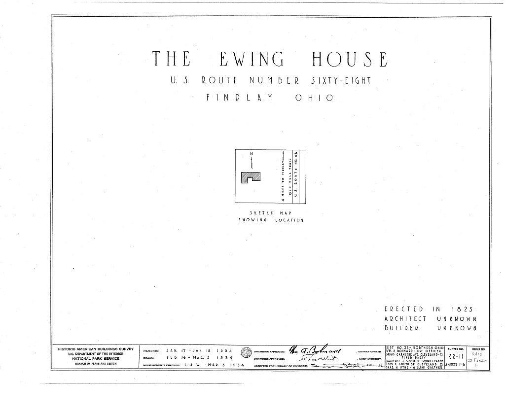 P. W. Ewing House, Route 68, Findlay, Hancock County, OH, measured drawing filed with the federal survey