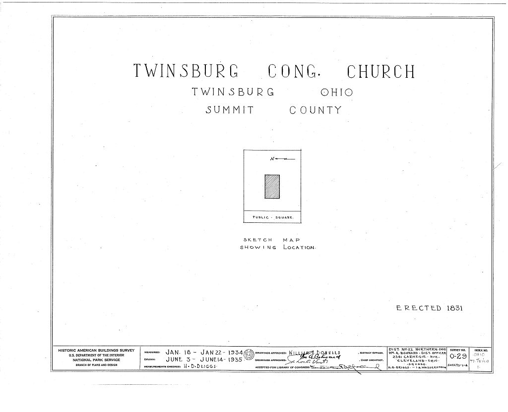 Twinsburg Congregational Church, Route 14, Twinsburg, Summit County, OH, measured drawing filed with the federal survey