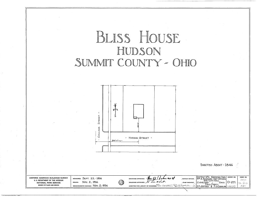 Western Reserve Academy, Bliss-Slaughter House, 79 Hudson Street, Hudson, Summit County, OH, measured drawing filed with the federal survey