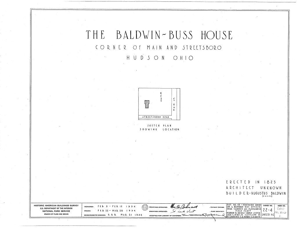Baldwin-Buss House, Main Street & Streetsboro Road, Hudson, Summit County, OH, measured drawing filed with the federal survey