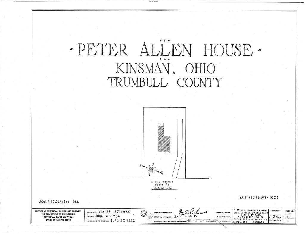 Peter Allen House, State Route 7, Kinsman, Trumbull County, OH, measured drawing filed with the federal survey