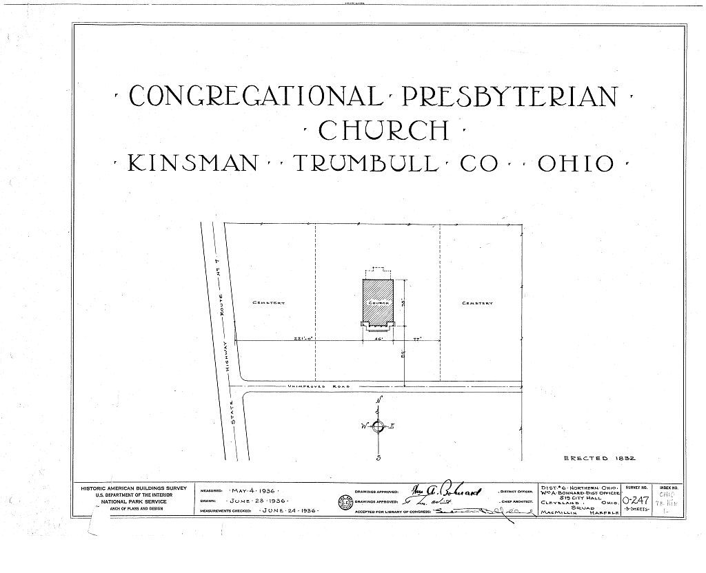 Congregational-Presbyterian Church, State Route 5, Kinsman, Trumbull County, OH, measured drawing filed with the federal survey