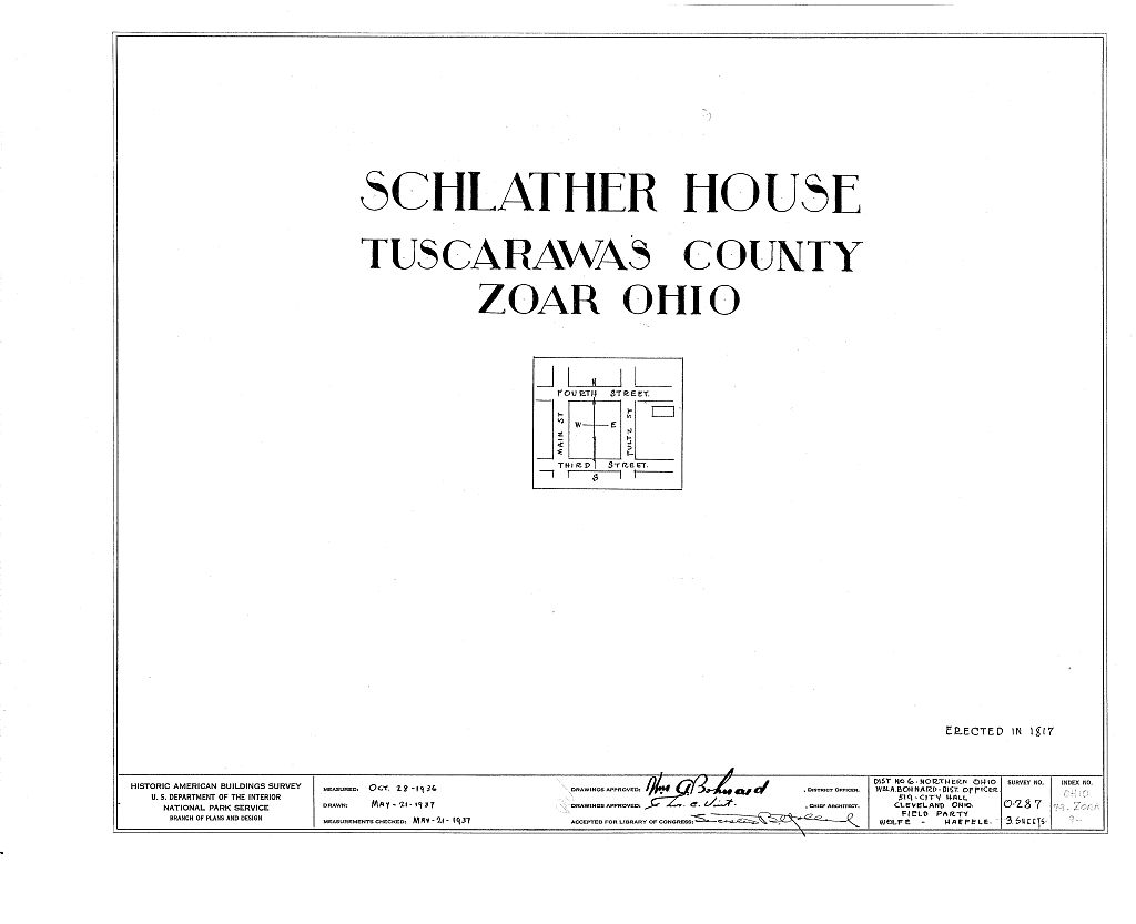 Jebenhauschen (Log Cabin), Fourth & Pulta Streets, Zoar, Tuscarawas County, OH, measured drawing filed with the federal survey