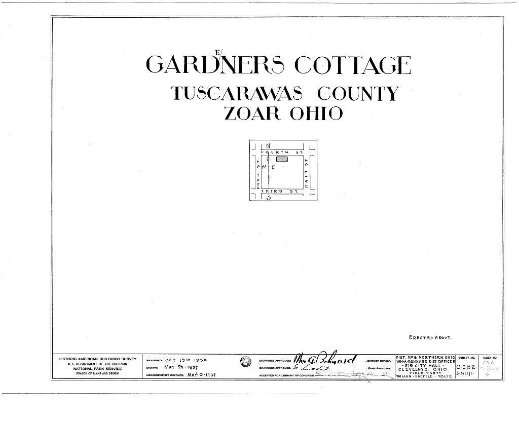 Gardener's Cottage, Fourth Street, Zoar, Tuscarawas County, OH, measured drawing filed with the federal survey