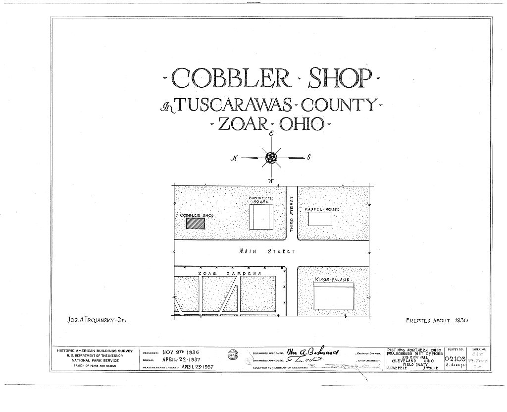 Cobbler Shop, Main Street, Zoar, Tuscarawas County, OH, measured drawing filed with the federal survey