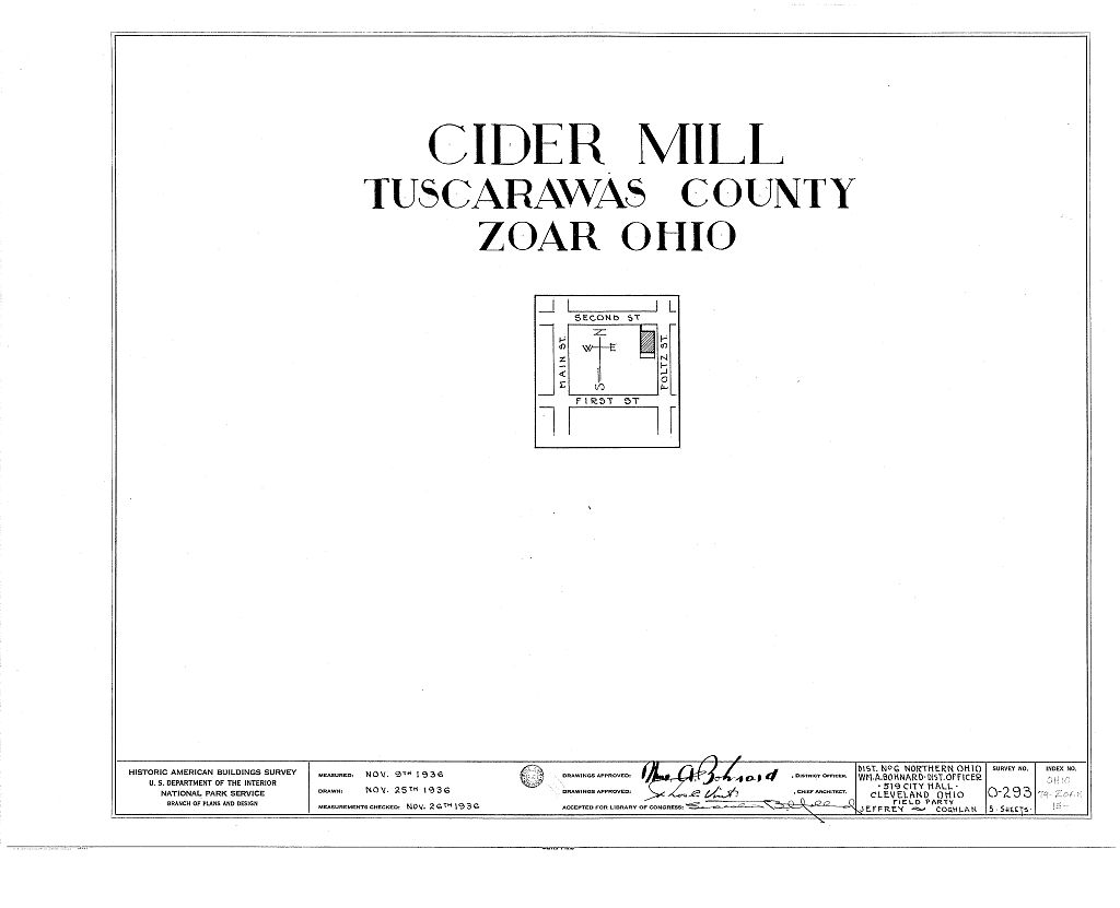 Cider Mill, Planing Mill & Cabinet Shop, Second & Foltz Streets, Zoar, Tuscarawas County, OH, measured drawing filed with the federal survey