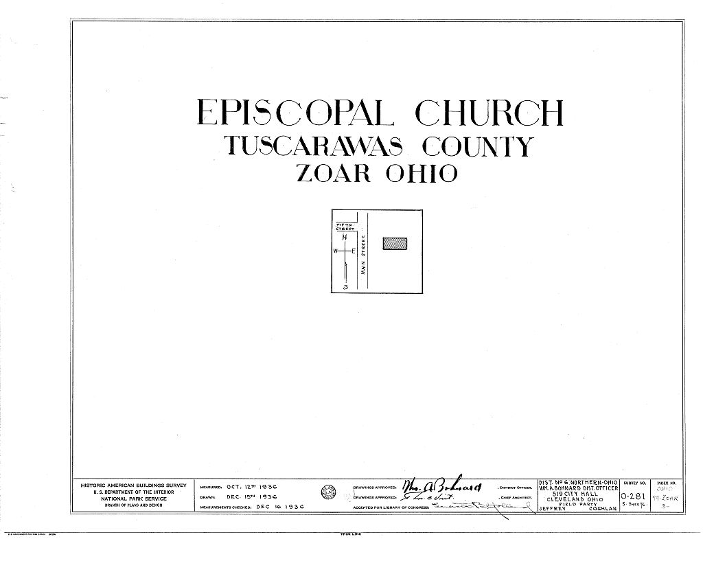 Epsicopal Church, Main Street, Zoar, Tuscarawas County, OH, measured drawing filed with the federal survey