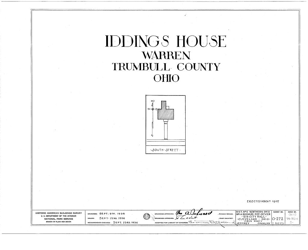 Edwards-Webb House, 303 Monroe Street, Northwest; moved from 259 South Street, Southeast, Warren, Trumbull County, OH, measured drawing filed with the federal survey