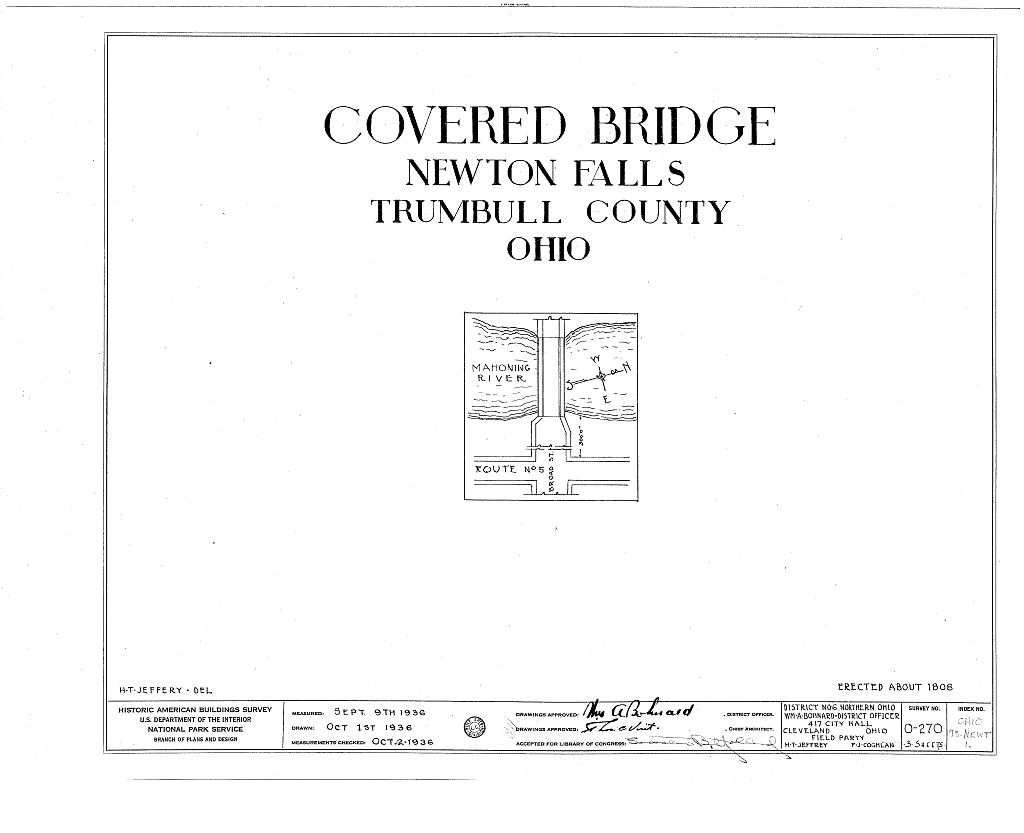 Covered Bridge, Spanning Mahoning River, Newton Falls, Trumbull County, OH, measured drawing filed with the federal survey