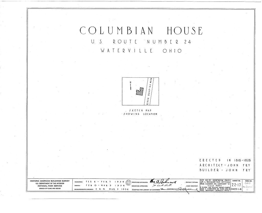Columbian House (Tavern), River Road, Waterville, Lucas County, OH, measured drawing filed with the federal survey