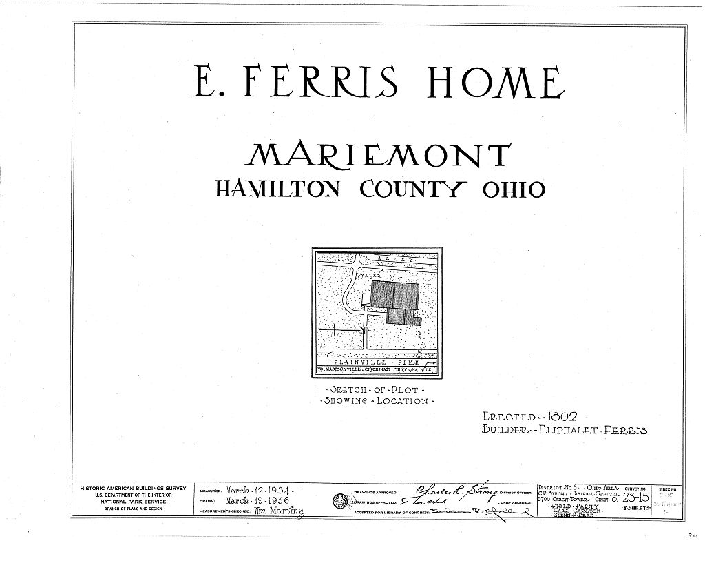 Eliphalet Ferris House, 3905 Plainville Road, Mariemont, Hamilton County, OH, measured drawing filed with the federal survey