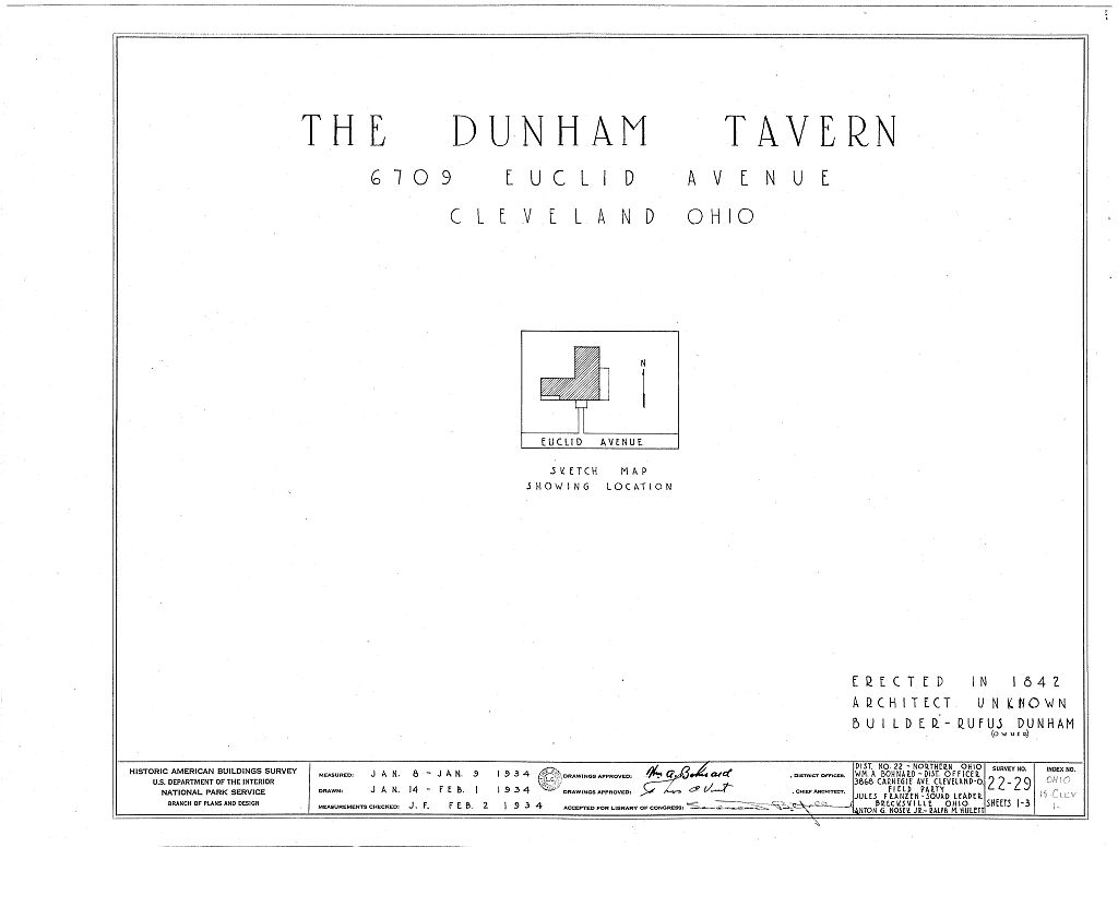 Rufus Dunham Tavern, 6709 Euclid Avenue, Cleveland, Cuyahoga County, OH, measured drawing filed with the federal survey