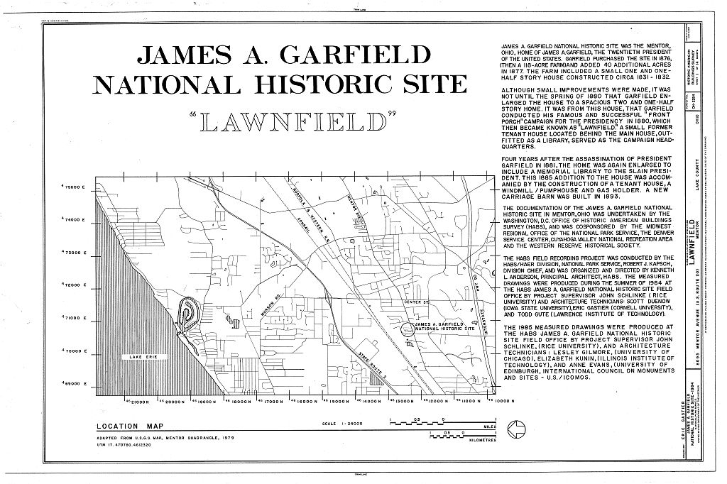 Lawnfield, 8095 Mentor Avenue (U.S. Route 20), Mentor, Lake County, OH, measured drawing filed with the federal survey