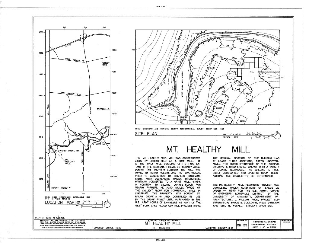 Mount Healthy Mill, Covered Bridge Road, Mount Healthy, Hamilton County, OH, measured drawing filed with the federal survey