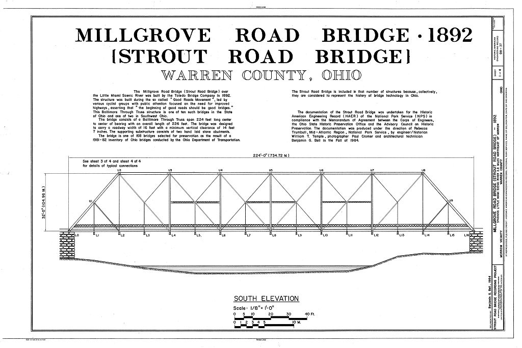 Millgrove Road Bridge, Spanning Little Miami Scenic River at County Road 38, Morrow, Warren County, OH, measured drawing filed with the federal survey