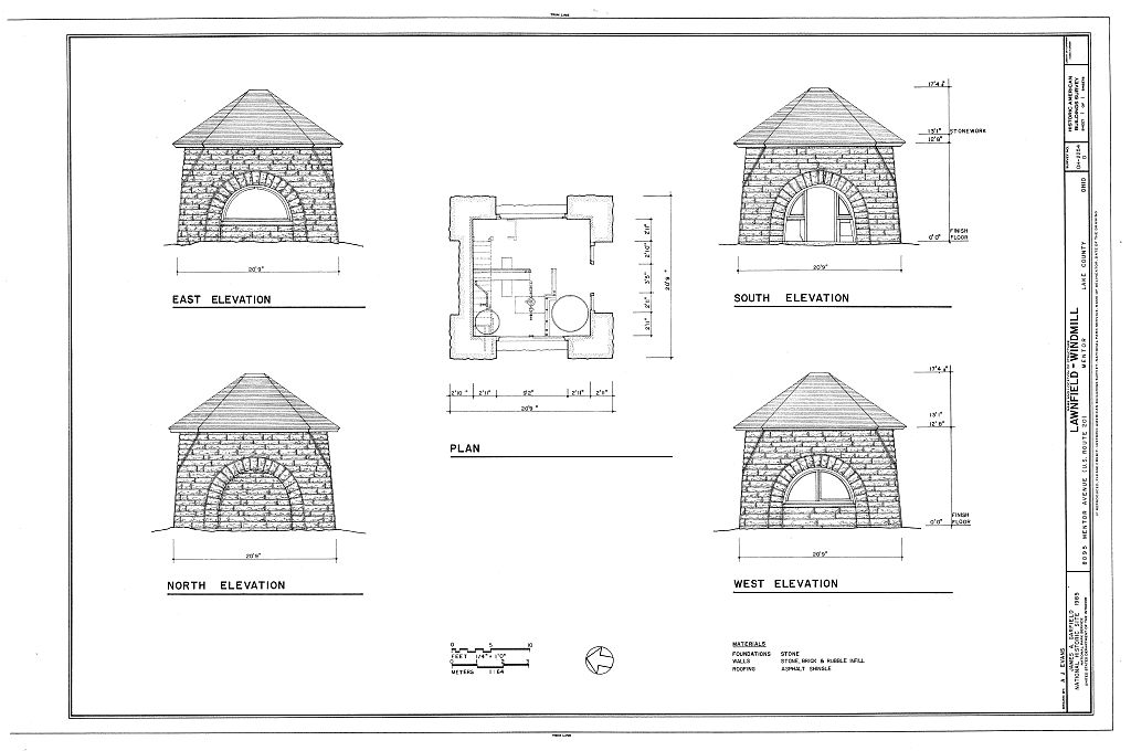 Lawnfield, Windmill, 8095 Mentor Avenue (U.S. Route 20), Mentor, Lake County, OH, measured drawing filed with the federal survey