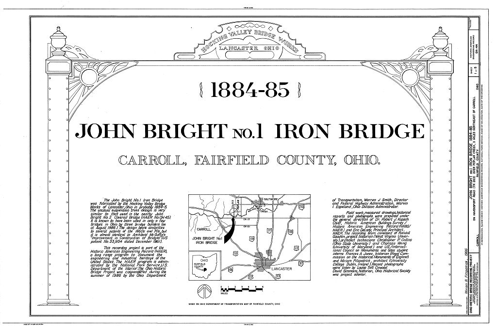 John Bright No. 1 Iron Bridge, Spanning Poplar Creek at Havenport Road (TR 263), Carroll, Fairfield County, OH, measured drawing filed with the federal survey