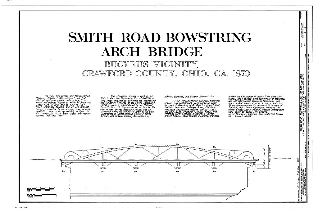 Smith Road Bowstring Arch Bridge, Spanning Sycamore Creek at Smith Road (TR 62), Lykens, Crawford County, OH, measured drawing filed with the federal survey