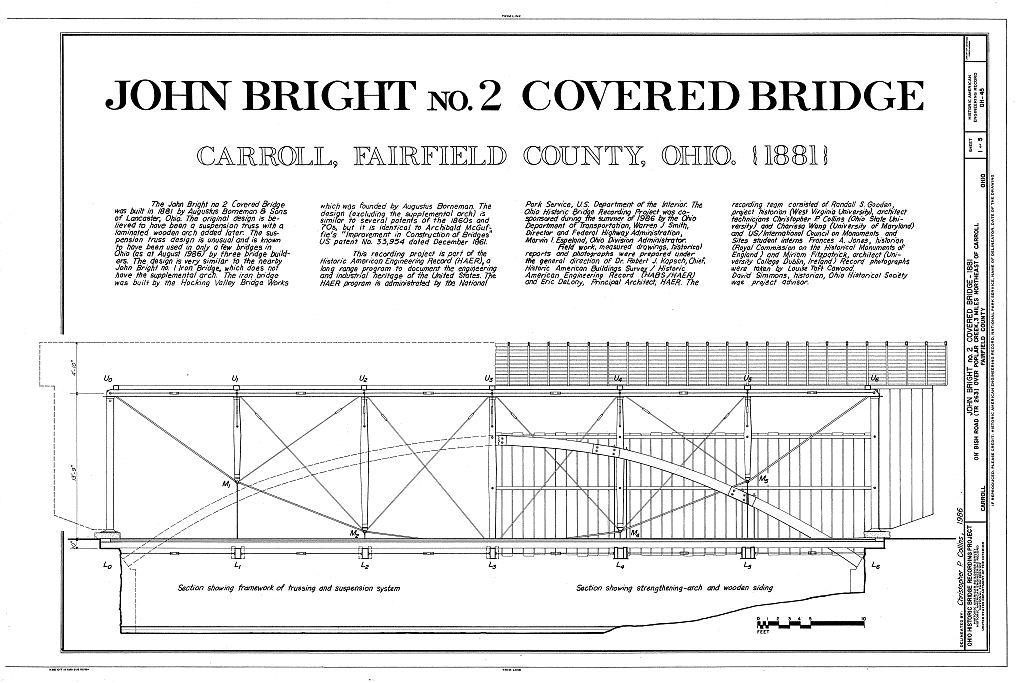 John Bright No. 2 Covered Bridge, Bish Road (Township Route 263) over Poplar Creek, Carroll, Fairfield County, OH, measured drawing filed with the federal survey
