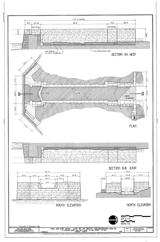 Ohio & Erie Canal, Lock No. 29, On Cuyahoga River, 600 feet north of Main Street (Route 303), Peninsula, Summit County, OH, measured drawing filed with the federal survey