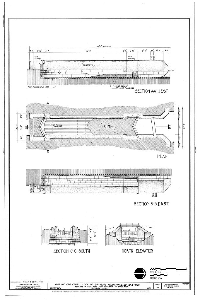 Ohio & Erie Canal, Lock No. 39, West side of Canal Road, 3400 feet north of Stone Road, Valley View, Cuyahoga County, OH, measured drawing filed with the federal survey