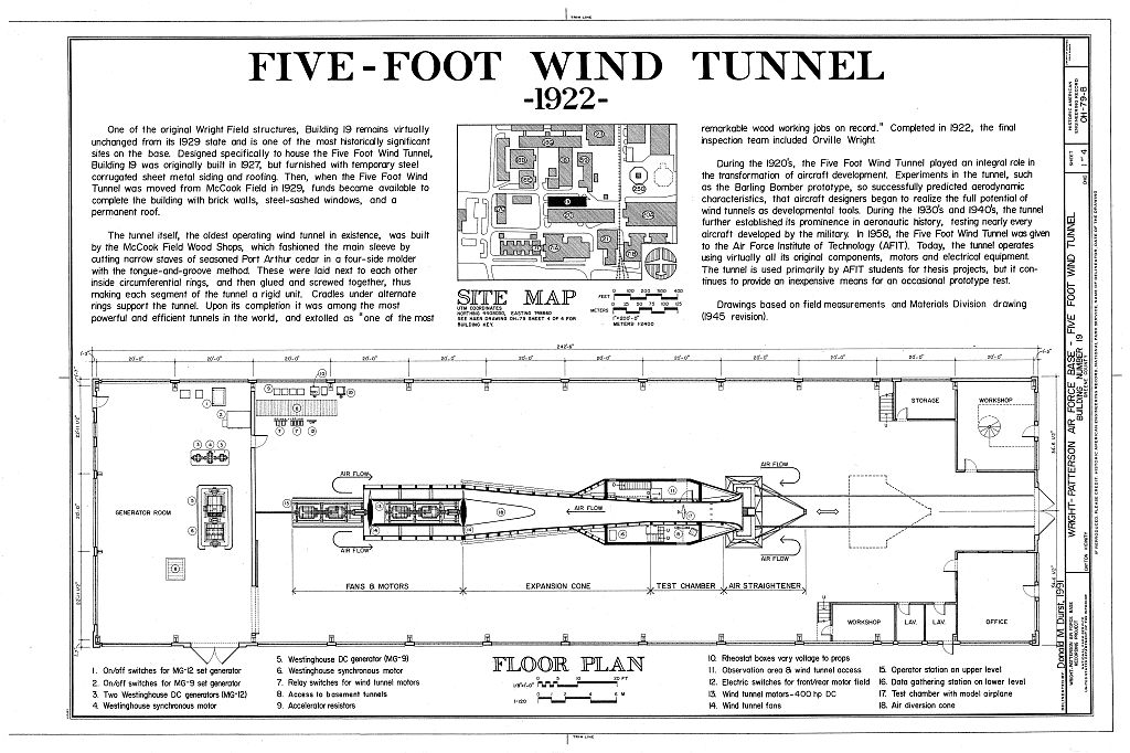 Wright-Patterson Air Force Base, Area B, Building No. 19, Five-Foot Wind Tunnel, Dayton, Montgomery County, OH, measured drawing filed with the federal survey
