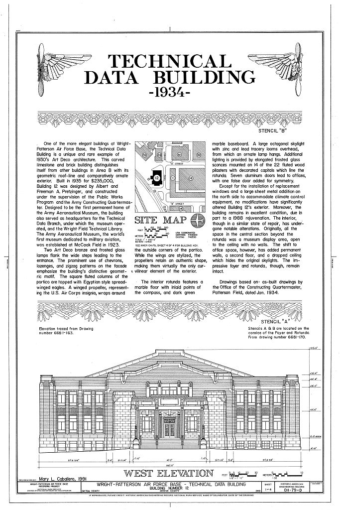 Wright-Patterson Air Force Base, Area B, Building No. 12, Technical Data Building, Third Street, between B & D Streets, Dayton, Montgomery County, OH, measured drawing filed with the federal survey