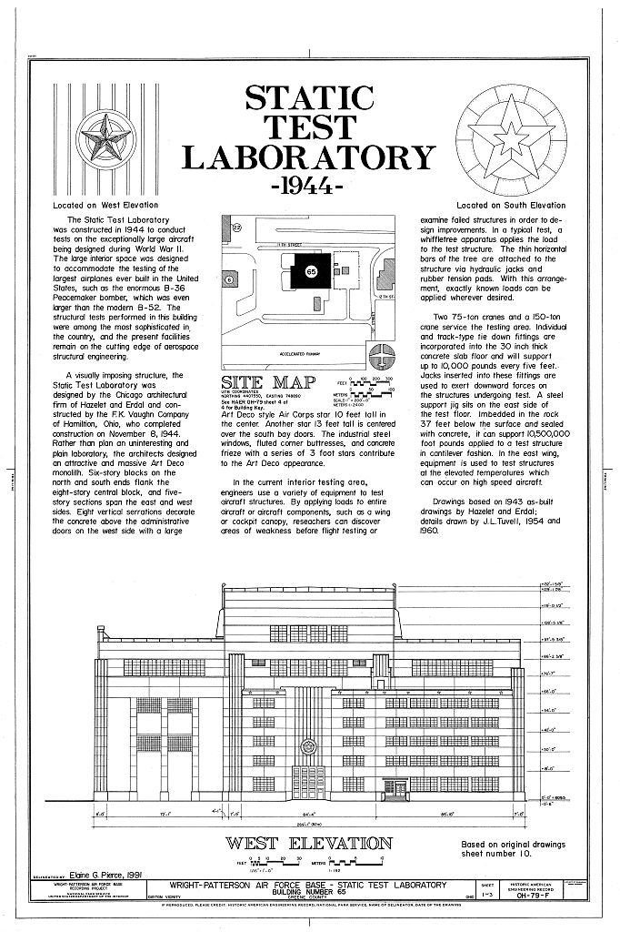 Wright-Patterson Air Force Base, Area B, Building 65, Static Structural Test Laboratory, Between Eleventh & Twelfth Streets, Dayton, Montgomery County, OH, measured drawing filed with the federal survey