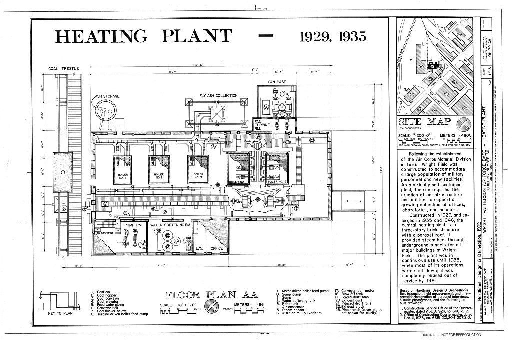 Wright-Patterson Air Force Base, Area B, Building 66, Central Heating Plant, North side of Third Street between D & E Streets, Dayton, Montgomery County, OH, measured drawing filed with the federal survey