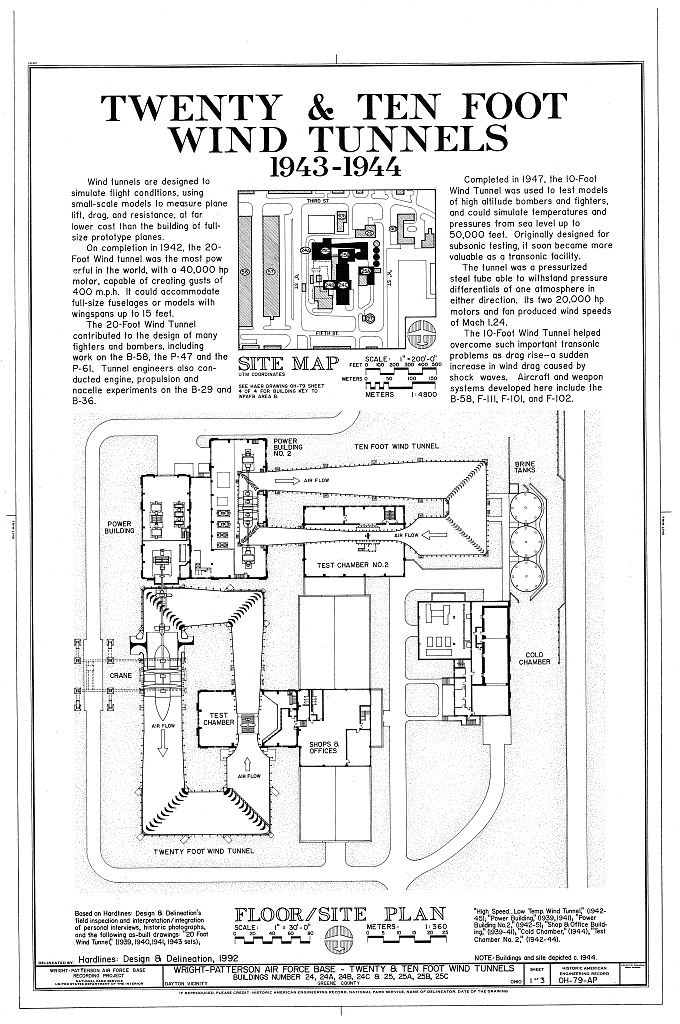 Wright-Patterson Air Force Base, Area B, Buildings 25 & 24,10-foot & 20-foot Wind Tunnel Complex, Northeast side of block bounded by K, G, Third, & Fifth Streets, Dayton, Montgomery County, OH, measured drawing filed with the federal survey