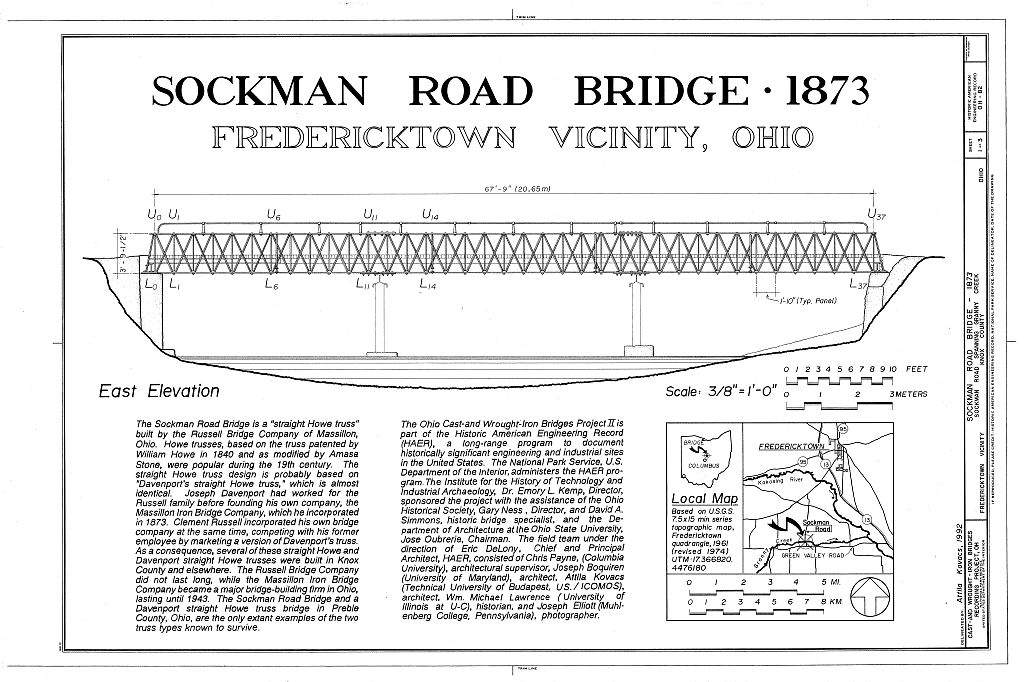 Sockman Road Bridge, Spanning Granny Creek on Sockman Road, Fredericktown, Knox County, OH, measured drawing filed with the federal survey