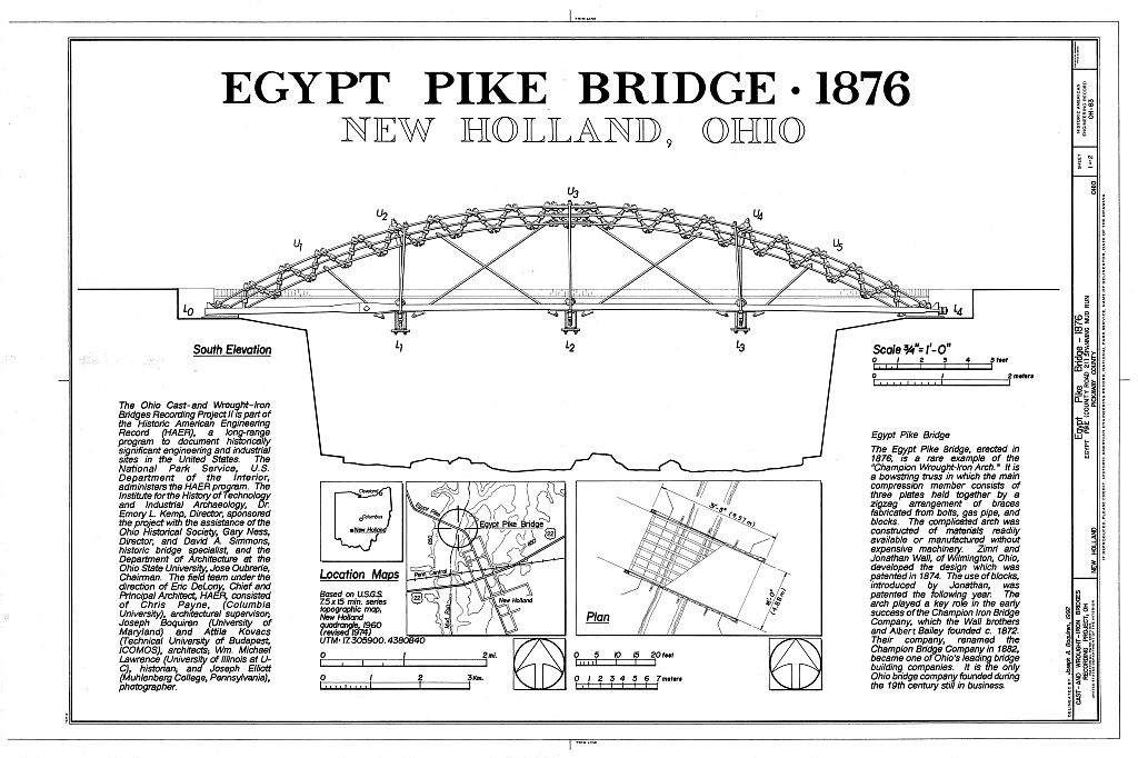 Egypt Pike Bridge, Egypt Pike (County Road 21) spanning Mud Run, New Holland, Pickaway County, OH, measured drawing filed with the federal survey