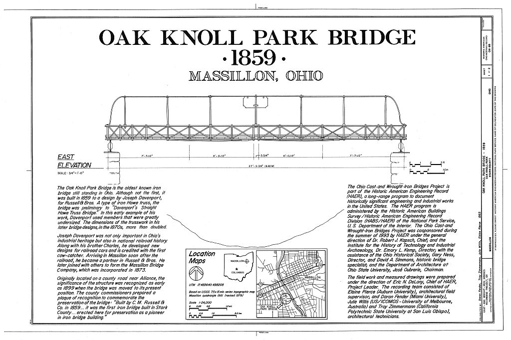 Oak Knoll Park Bridge, Oak Knoll Park, Massillon, Stark County, OH, measured drawing filed with the federal survey