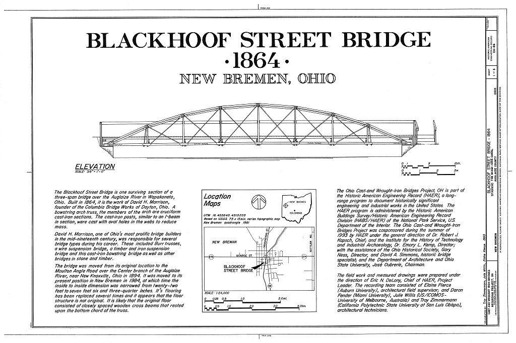 Blackhoof Street Bridge, Spanning Miami-Erie Canal, New Bremen, Auglaize County, OH, measured drawing filed with the federal survey