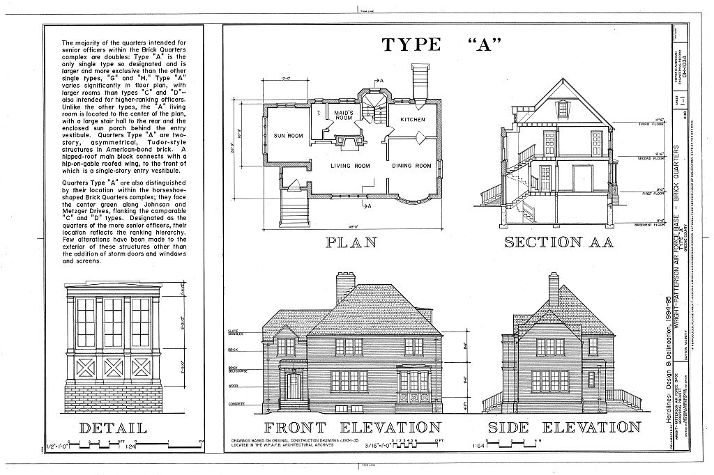 Wright-Patterson Air Force Base, Brick Officers' Quarters, Type A, Area A, Dayton, Montgomery County, OH, measured drawing filed with the federal survey