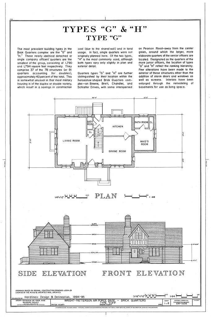 Wright-Patterson Air Force Base, Brick Officers' Quarters, Types G & H, Area A, Dayton, Montgomery County, OH, measured drawing filed with the federal survey
