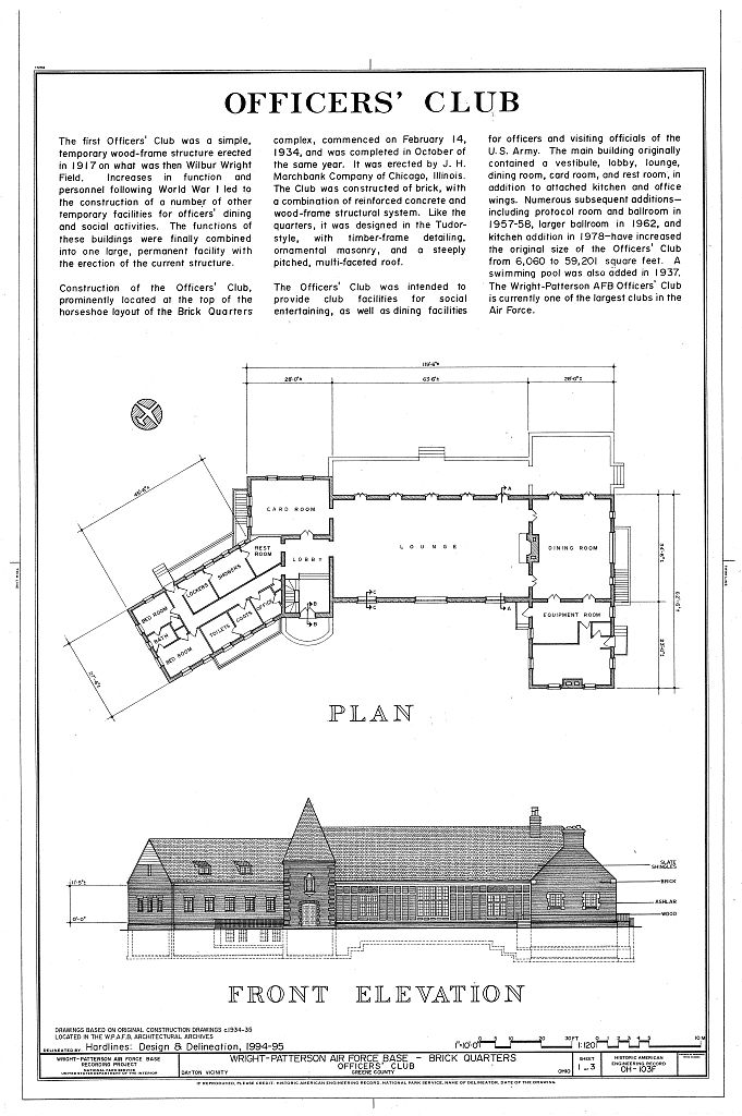 Wright-Patterson Air Force Base, Brick Officers' Quarters, Officers' Club, Area A, Dayton, Montgomery County, OH, measured drawing filed with the federal survey