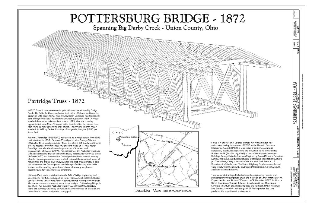 Pottersburg Bridge, Spanning Big Darby Creek, North Lewisburg Road (CR 164), North Lewisburg, Union County, OH, measured drawing filed with the federal survey