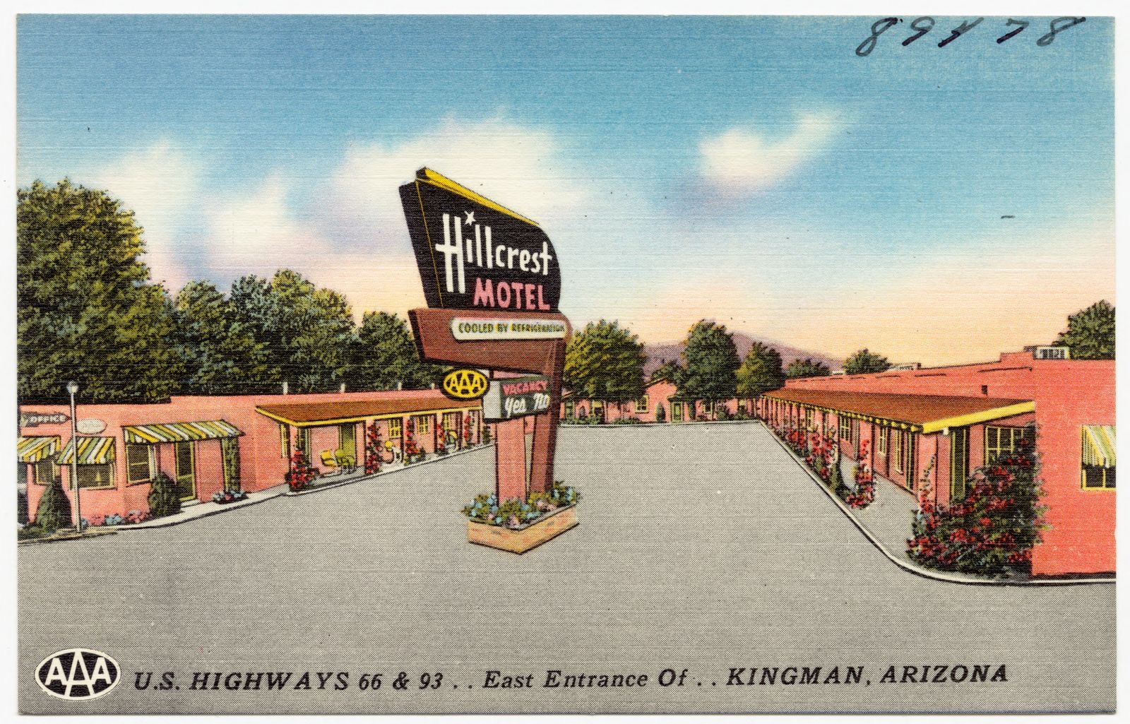 Hillcrest Motel, U.S. highways 66 & 93, east entrance of- Kingman, Arizona, Boston Public Library - undated