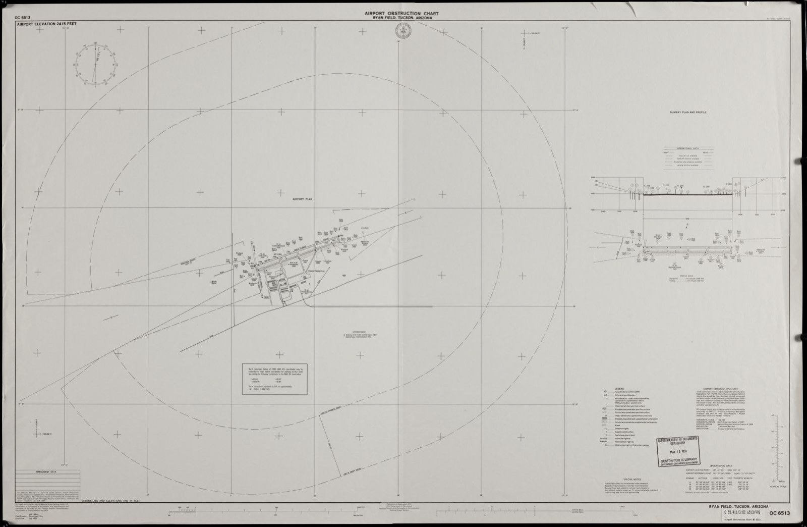 Airport obstruction chart, OC 6513, Ryan Field, Tucson, Arizona, Boston Public Library - undated